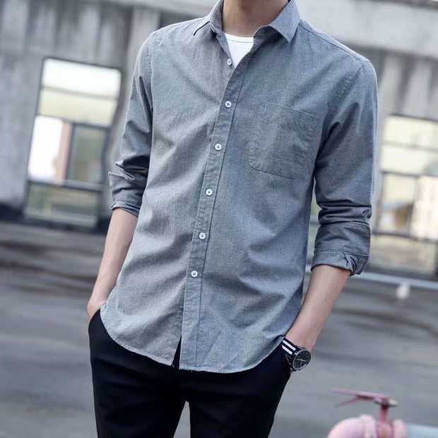 Men's long sleeve solid color shirt